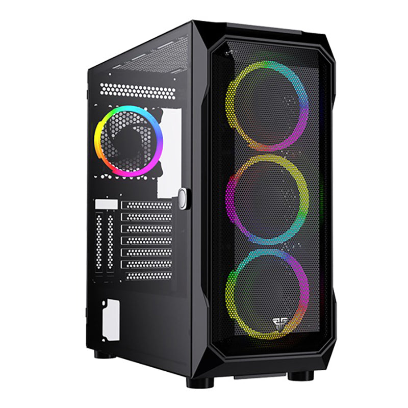 Fantech Aero XL CG81 mid-tower PC case, black with ARGB fans.
 Fantech Aero XL CG81 mid-tower PC case, black with ARGB fans.